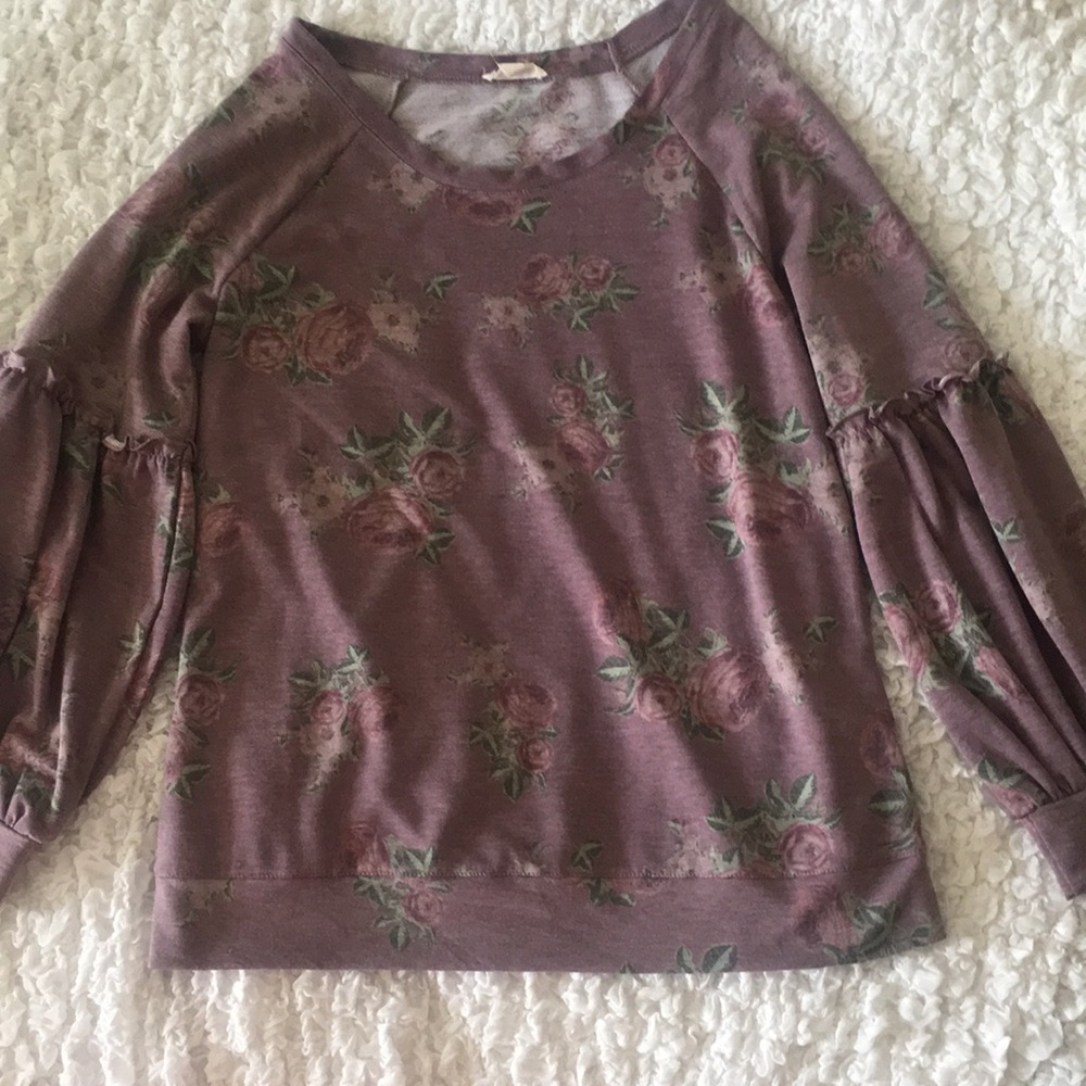 Floral Ruffle Sleeves Sweatshirt Top